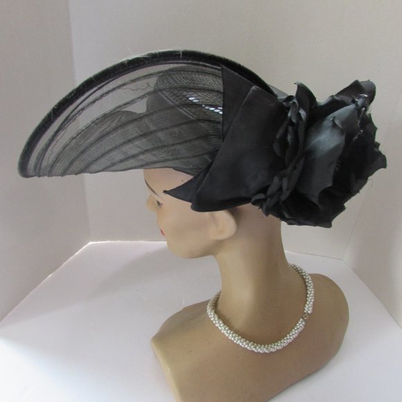 Whittal & Shon Hat in Black Straw Satin Bow main image 6